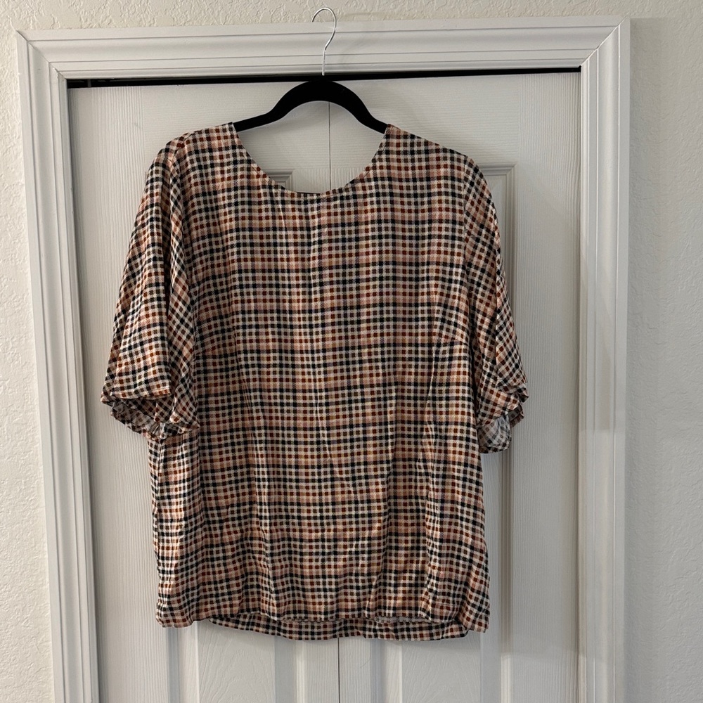 a new day Plaid Blouse - Black, White, Tan, Pink, Orange